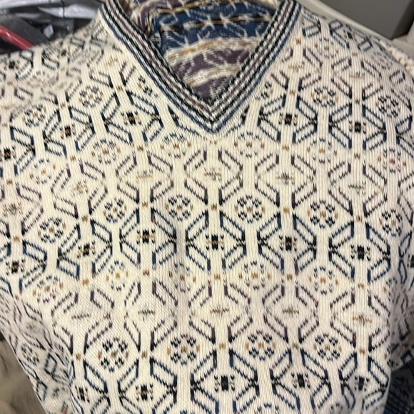 Concrete mix 90s V Neck boxy heavy Sweater Geometric Beige Tan Blue Cosby MEN 2X - Picture 10 of 16